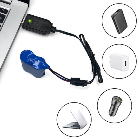Two Pack 7.4V LiPo USB Charger With SM 2PIN Plug For RC Cars And Planes connected to laptop for charging