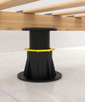 Heavy Duty Adjustable Bed Support Legs Built Tough Keep Your Mattress Frame Slammin Steady Height Tweakable Four Point One To Seven Point Three Inches Two Pack close up of height adjustable base for mattress support.