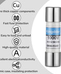 Five Pack 11A 1000V Fast Acting DMM Fuse 10x38mm Replacement, ceramic case, copper components visible, DMM-11A fuse close-up.