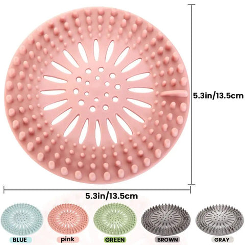 Five Pack Heavy Duty Silicone Hair Catcher Drain Stopper For Shower Tub Kitchen Sink Reusable Strainer insert in pink color