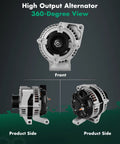 Alternator Replacement For Buick LeSabre And Pontiac Bonneville 2004 2005 3.8L V6 12V 140Amp Clockwise 6 Groove Pulley OE 11035 Compatible High Output Auto Electrical Power For Your Daily Driver shown in front and side views.