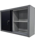 Lockable Heavy Duty Metal Wall Cabinet With Two Removable Shelves In Black And Gray Finish for garage storage