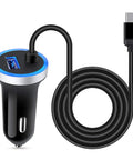 USB C Car Charger With 3.4A Fast Charge And 3ft Type C Cable For Galaxy S26 Ultra S25 S24 S23 S22 S21 S20 Note 20 And More, Pixel LG Stylo Moto G8 G7 5G Models Power Up On The Go showing charger and cable