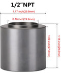 1/2 NPT Female Weld On Bung Fitting Adapter, Steel, Close-up with Dimensions, CNC Machined, Industrial Grade, Heavy Duty