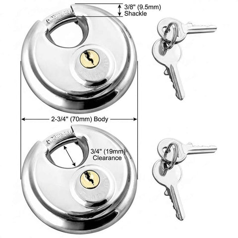 Beefy Heavy Duty Disc Lock With Three Eighths Inch Shackle, Steel Padlock For Storage Units, Moving Trailers, Sheds And Fences