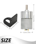 Geared 12V DC motor and mounting bracket (2 items); 37mm gearbox, top output shaft.