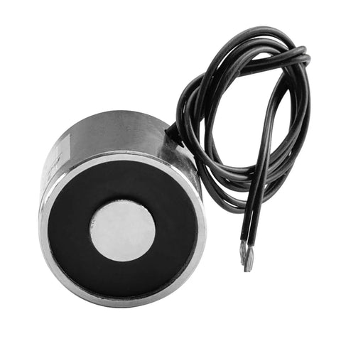 Heavy Duty DC 24V Suction Cup Electromagnet Locks Down Steel With Knockout Eleven Pound Pull Dead Fast Zero Residual Release Fits Twenty Five By Twenty Millimeters Plug And Play Setup For Any Tough Job Site, showing the compact design with wires.