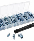 Big 110 Piece SAE Grease Fitting Kit With Zerk Fitting Cleaner Tool For Heavy Machinery And Cars To Keep Your Rides Rolling Smooth And Strong, clear case