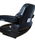 Rear view of Rugged Workhorse Universal Operator Seat for Backhoes Dozers Excavators Wheel Loaders Skid Steers Telehandlers Adjustable Armrest and Backrest