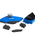 Top Shelf Corner Routing Guide System For Handheld Trim Routers And Workbench Tables with adjustable pieces and blue base