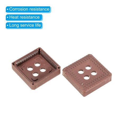 PLCC84P IC Socket 84-Pin 2.54mm Pitch DIP Through-Hole Mount brown durable plastic for PCB Boards, 2 pieces showcased