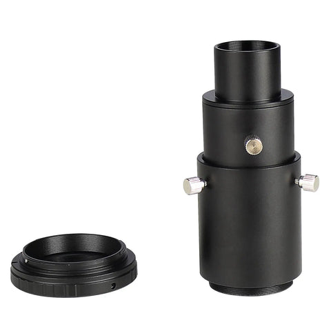1.25 Inch Variable Telescope Camera Adapter For Prime Focus And Eyepiece Projection Astrophotography Threaded For Standard 1.25 Inch Filters Fits Nikon DSLRs And SLR Cams, shown with detachable ring