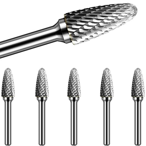 SF-5 Tungsten Carbide Burr Set Double Cut Rotary Burrs Tree Shape Radius End For Die Grinder pack of five