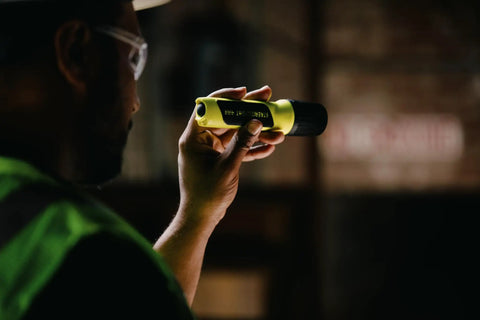 Workhorse Intrinsically Safe LED Flashlight For Hazardous Locations, 200 Lumen Output With 12,000 Candela Peak, Class I Division 1, ProPolymer Build, 4 Alkaline Batteries Included, Hi Viz Yellow, Easy Open Box