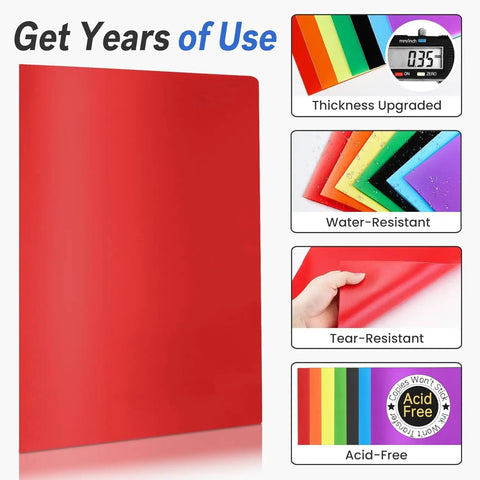 Red 7 Pack Pockets Folders With Extra Labels For School Office And Business Use Durable Heavy Duty Plastic Folders on display