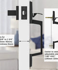 Matte Black Front Door Handle Set With Reversible Lever For Right Or Left Handed Doors, showing adjustable measurements on door