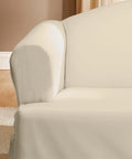 Cotton Duck Sofa Slipcover For T Cushion Loveseat One Piece With Seat Seam Elastic, Machine Washable, Natural Color close-up