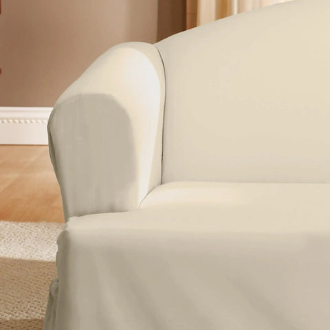 Cotton Duck Sofa Slipcover For T Cushion Loveseat One Piece With Seat Seam Elastic, Machine Washable, Natural Color close-up