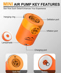 Ultra Mini Portable Air Pump For Pool Floats And Air Mattress Wireless Inflator And Deflator Rechargeable showing features