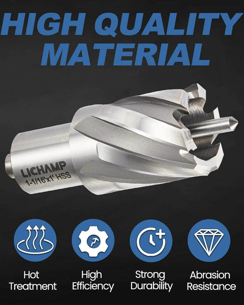 Lichamp annular cutter, M2 HSS, 1-1/16 in diameter for magnetic drill press