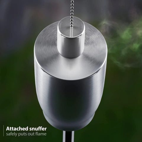 Stainless Steel Outdoor Torches Set Of 2 5 Ft Citronella Oil Lamps With Fiberglass Wick And Snuffer Cap Wind Resistant