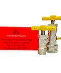 Three Eighths Inch ISO 7241-B Hydraulic Quick Coupling Pressure Relief Tool Kit with male and female adapters, compact design.