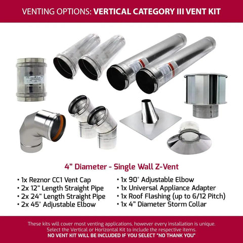 Venting options including pipes and fittings for Heavy Duty Vertical Natural Gas Garage Heater Kickin Out 120000 BTU.