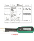 Handheld SMD Tester And Digital Multimeter For Electronics Work, Measures Resistance And Capacitance, with specifications chart