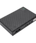 Plug And Play 10400mAh Ups Battery Backup For Routers And Modems, compact black design with multiple DC outputs.