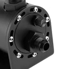 Yukofe Universal Air Oil Separator Catch Can close-up showing black stainless steel connection ports and screws for car engine modification.