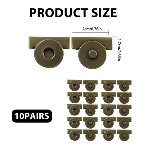 Rad Magnetic Snaps for Purses and Totes No Sew Button Clasps 40 Piece Variety Pack displayed with size dimensions.
