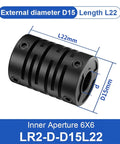Top Tier Plastic Coupling For 3D Printers And CNC Motors Features Flexible Nylon Fiber Shaft Design With LR2 D15L22 Dimensions, showing D15, L22mm measurement.
