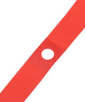 Close-up of Red PVC Rim Tape for 700C 27 Inch Bike Wheels, showing texture and valve hole, used to protect inner tube and prevent flats.
