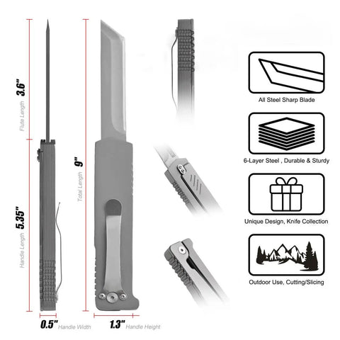 Dimensions and features of Tactical Folding Knife With Belt Clip, All Steel Sharp Blade, 9 Inch Survival Knife For Outdoors, EDC Ready