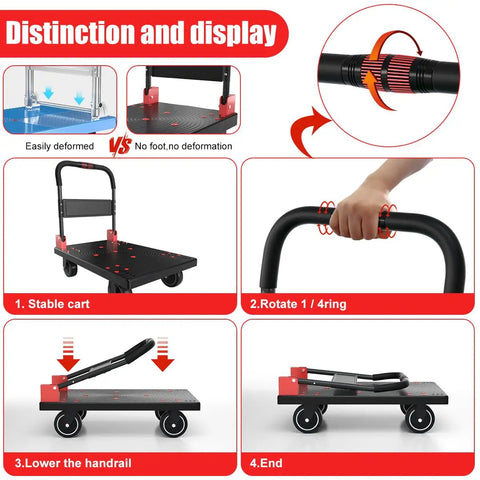 Rock Solid Heavy Duty Folding Platform Cart With Reinforced Steel Frame And 360 Swivel Rubber Casters Rated For 1323 Pounds Great For Jobsite Hauling Or Workshop Tool Transport In A Rugged 35 X 24 Inch Black Finish