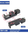 All In One CNC Sliding Table Rail Linear Stage Kit With XYZ Axis Motion, 200mm Stroke, close-up view with dimensions