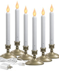 Plug In LED Flameless Window Candles Pack Of 6 With Hot Spot Technology And Dusk To Dawn Sensor, Pewter Silver Finish
