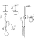 Heavy Duty Brushed Nickel Wall Mount Shower Combo Features A Square Ten Inch Ceiling Rain System And Handheld Spray Unit Crafted From Solid Brass For Knockout Water Pressure On Your Daily Grind - technical diagram with dimensions.