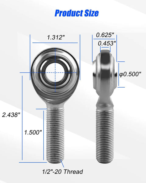 1/2-20 Heim Joint Rod End Kit LH RH With Tube Adapters And Jam Nuts For Linkages, Suspension And Steering Systems, Beefed Up Spherical Bearings For Auto, Kart, RC, And DIY Projects; 1/2"-20 thread size