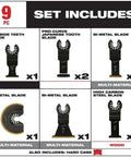 Oscillating Multi Tool Blade Set 9 Piece Titanium Enhanced Blades With Carbide Teeth For Up To 50x Longer Life Vs Bi Metal