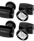 Four Piece Black Abs Caster Wheels With 58mm Heavy Duty Rollers For Furniture And Machine Beds shown from top and side angles.