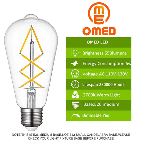 Dimmable E26 LED Edison Bulb 60W Equivalent Clear Glass 2700K Soft White Old School Filament Bulbs 6 Pack product details.