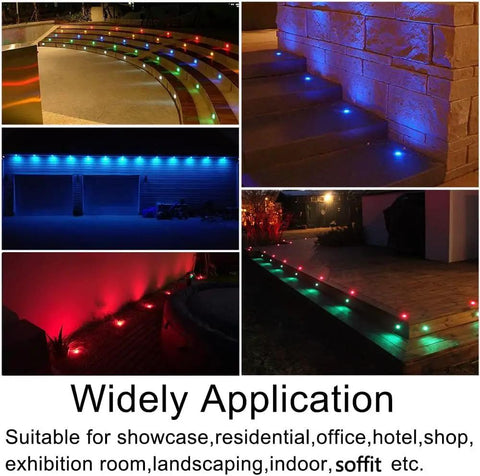 Smart WiFi RGB Deck Lights Kit 30 Pack for outdoor patio and steps with 16 million colors shown highlighting different applications