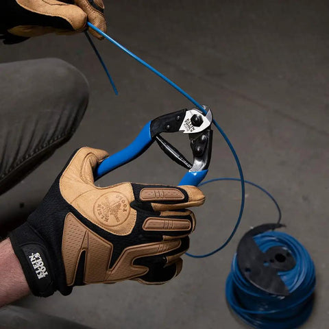 Beefy Heavy Duty Cable Cutter for ACSR and Hardened Wire cutting blue cable with plastic coated grips and steel blades