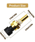 Icyhaws engine coolant temperature sensor with brass body and black plastic connector, angled view.