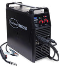 MIG 250 And TIG 225 AC DC Master Welding Kit showing the MIG 250 machine with controls and cables attached.