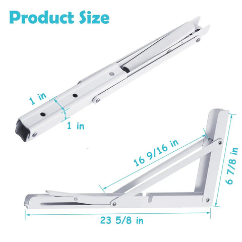 Dimensions of Beefy Heavy Duty Folding Shelf Brackets 440 Lb Max Load, Wall Mounted Storage Brackets For Tables and Work Benches