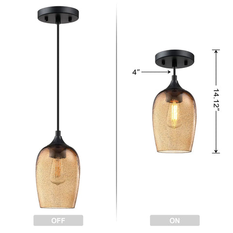 Dope Two Pack One Light Pendant Lights For Kitchen Island In Indoor Dining With Hand Blown Seeded Amber Glass And Black Finish
