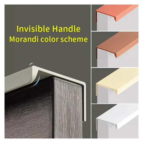 Hidden Cabinet Handles 120mm Concealed Drawer Pulls Easy Install, invisible handles in Morandi color scheme on wood texture