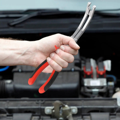 9 Inch Long Reach Hose Clamp Pliers With Flexible Wire Shaft For Diesel Engines, Tight Spaces Tool Kit A Model 0-75mm Soft Grip Handles And Effortless Removal Plus Installation Experience in hand
